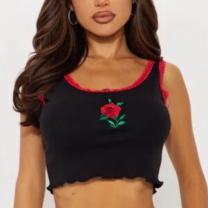 Black and Red Lace Trim Tank Top